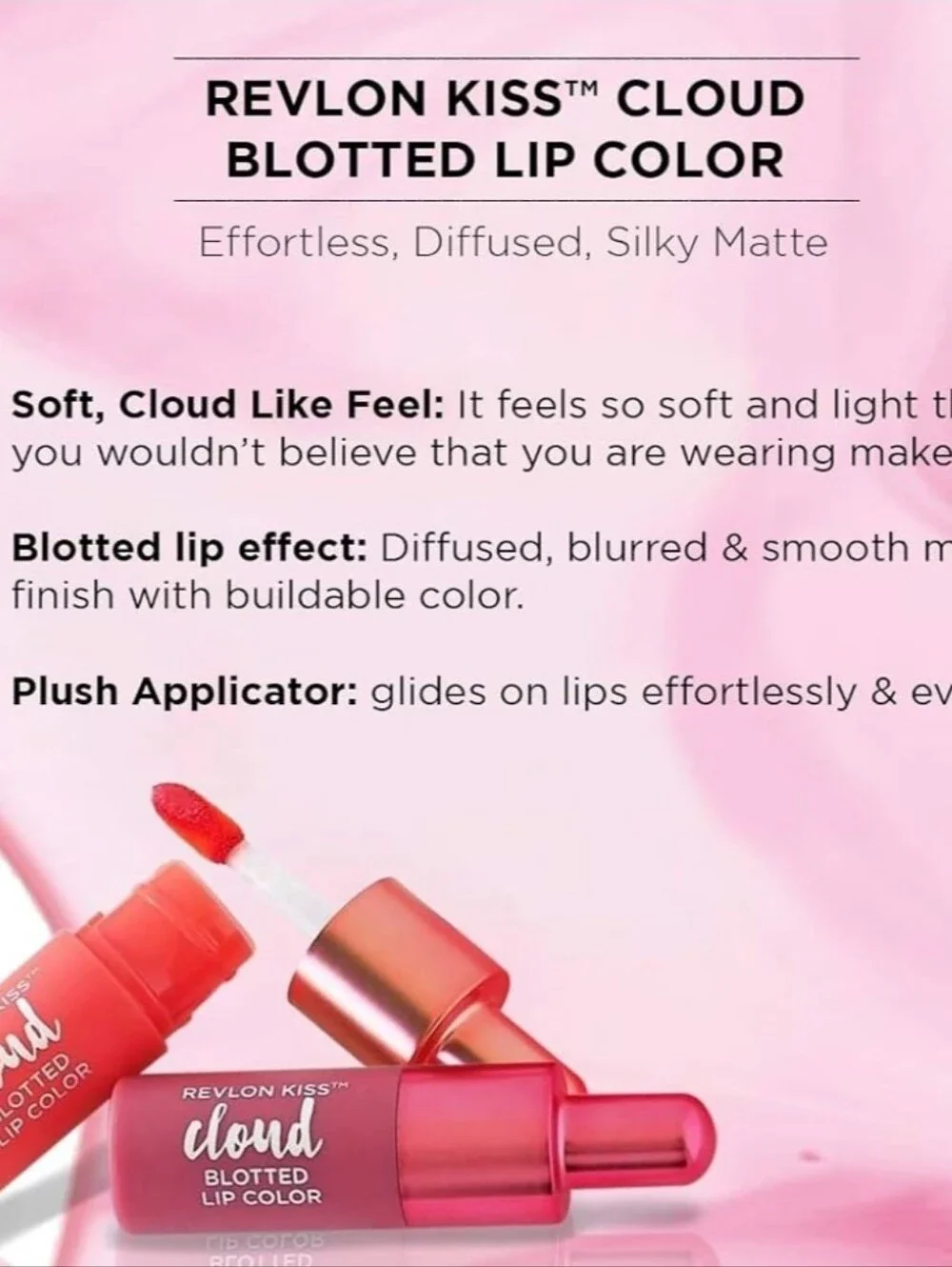 Revlon Kiss Cloud Blotted Lip Tint -007 Fluffy Coral New Sealed Pkg